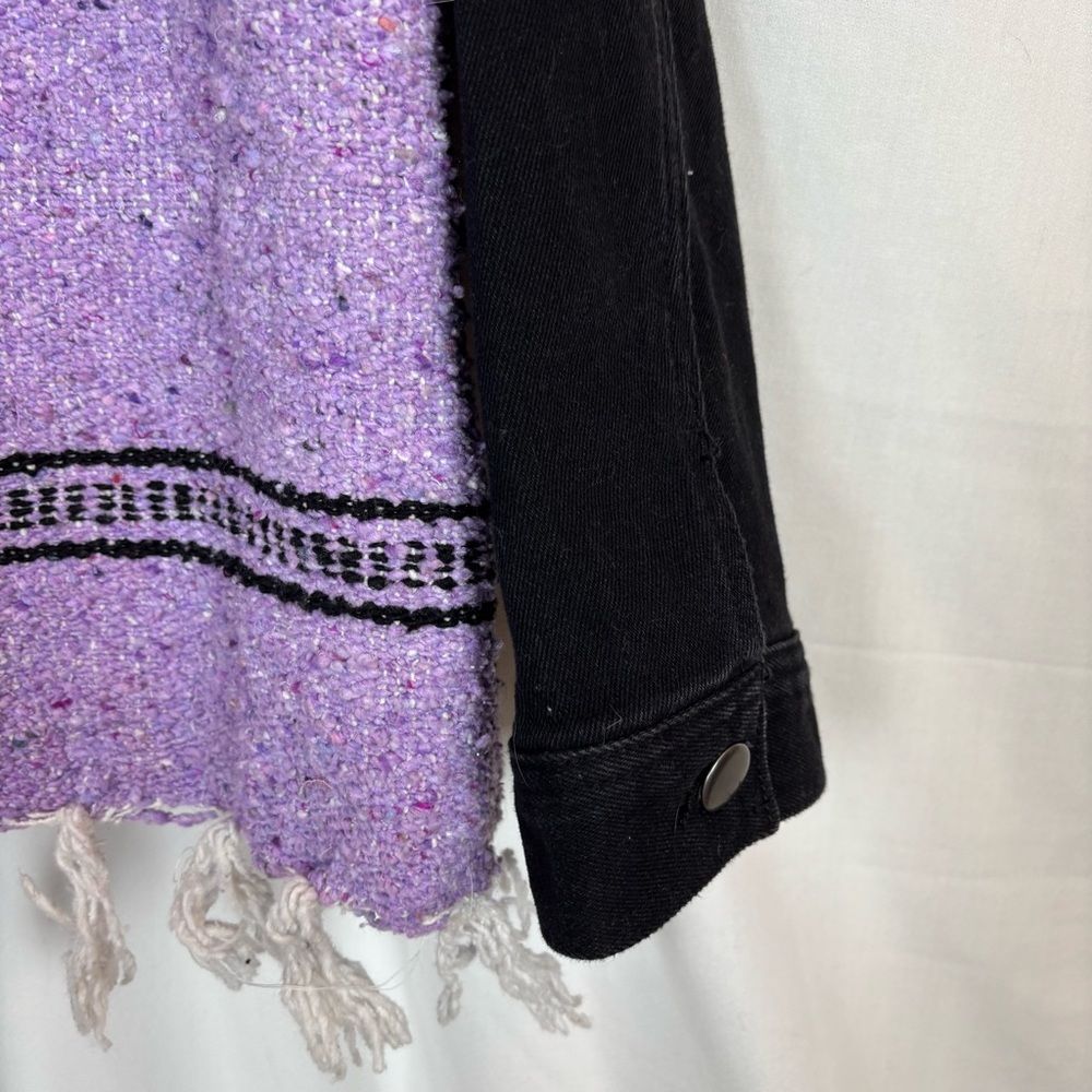 L-3X Lavender Jacket with Fish Imagery and Black Denim Sleeves Handmade - Picture 8 of 14